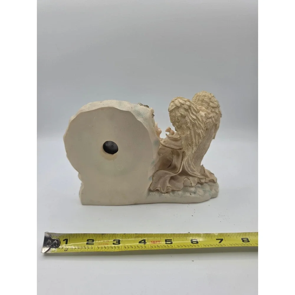 Vtg Angel Child Resin Desk Clock Cream Rose Scalloped Quartz Decor non-working
